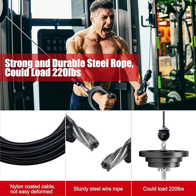 Fitness Pulley Cable 196 Inch, Adjustable Home Gym Cable Replacement for Pulley System, Heavy Duty Fitness Rope Machine Accessories