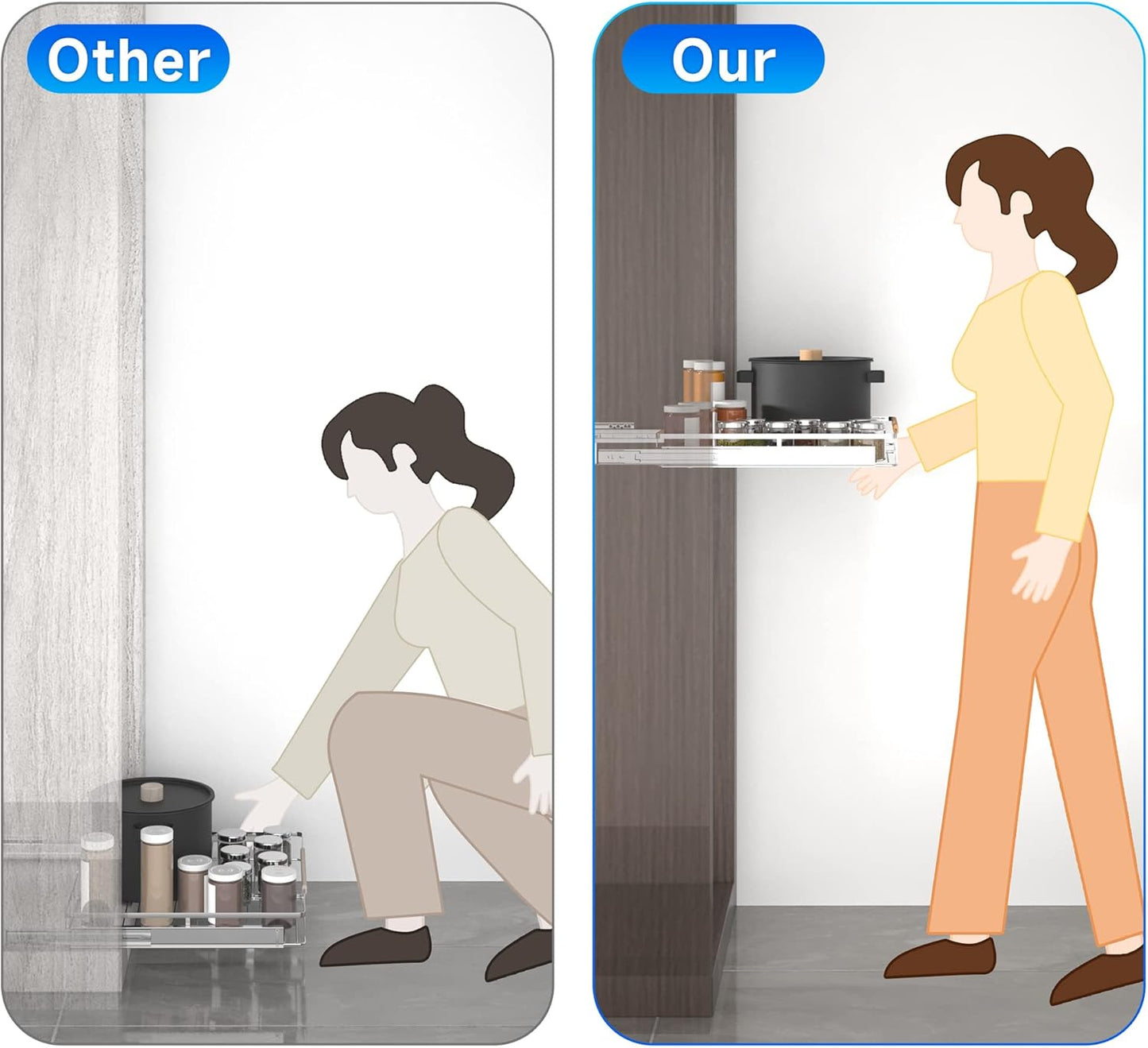 2Pack Expandable Pull Out Cabinet Organizer,11.8~18"W x 17"D Heavy Duty Slide Out Shelves Adjustable Height Cabinet Pull Out Shelves,Expandable Width Spice Rack Organizer for Kitchen Cabinet