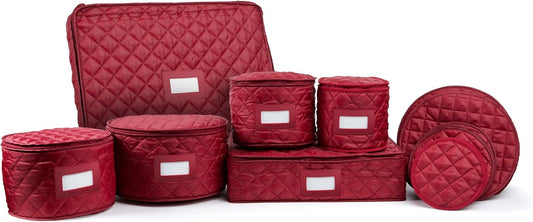 Covermates Keepsakes - Dish Storage Set - Padded Protection - ID Window - Stain Resistant - Machine Washable - China Storage, Red