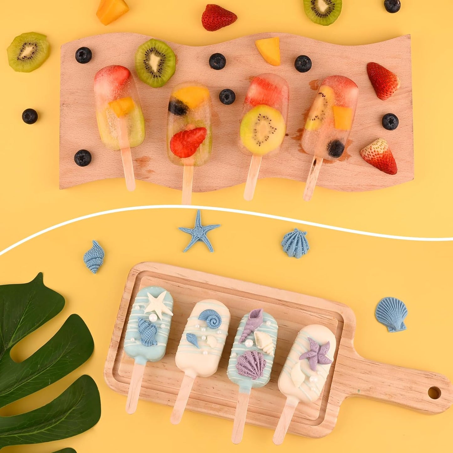 Sakolla Small Popsicle Silicone Molds, 4 Cavities Homemade Ice Cream Molds with 100 Wooden Sticks for Ice Pop, Cakesicles, Cake Pop (Set of 3, White)