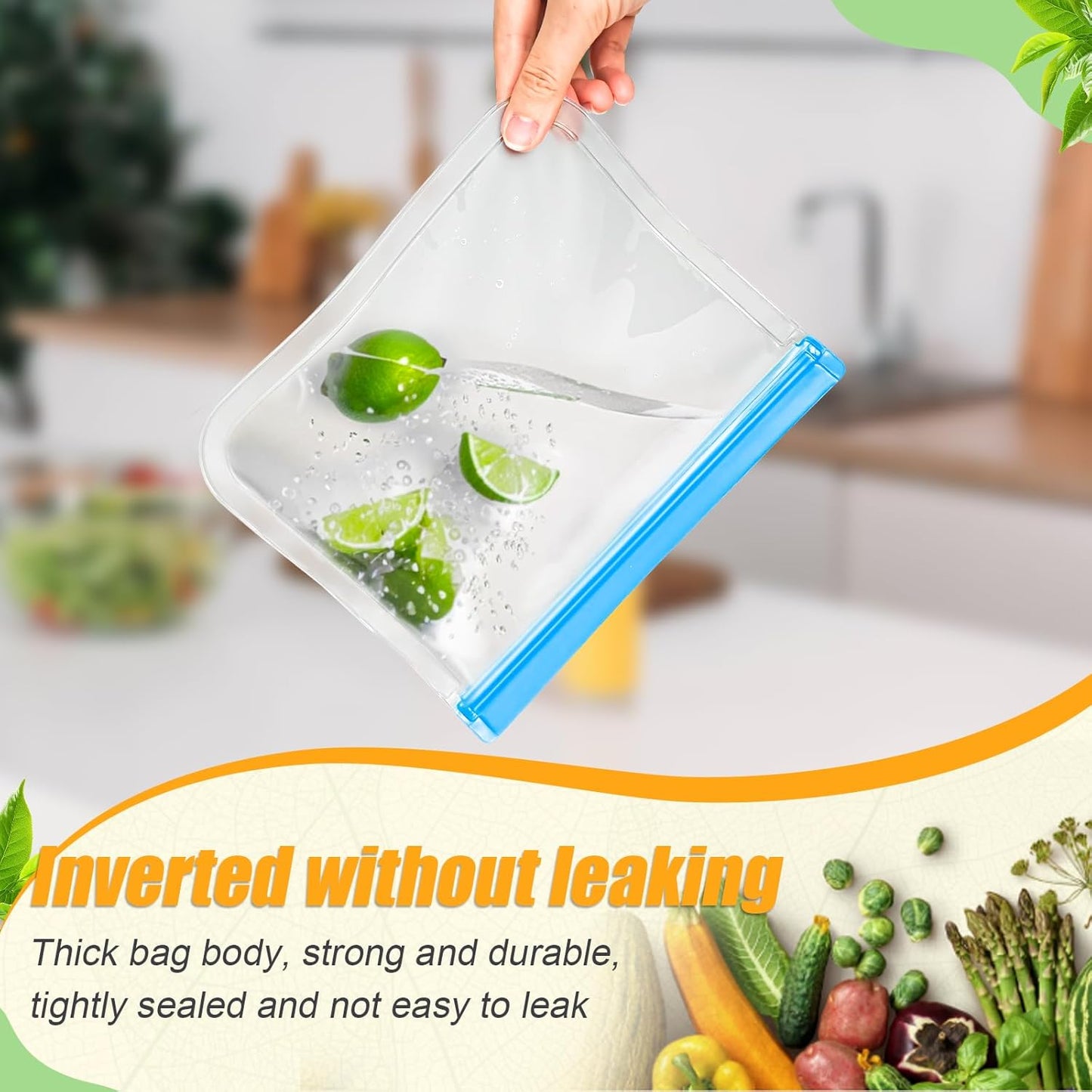 Reusable Silicone Food Storage Bags, 10 Pack 4 Size Leak proof Dishwasher Safe Reusable Freezer Bags for Food Storage Containers, Lunch Bag for Sandwich, Marinate Meat, Fruit