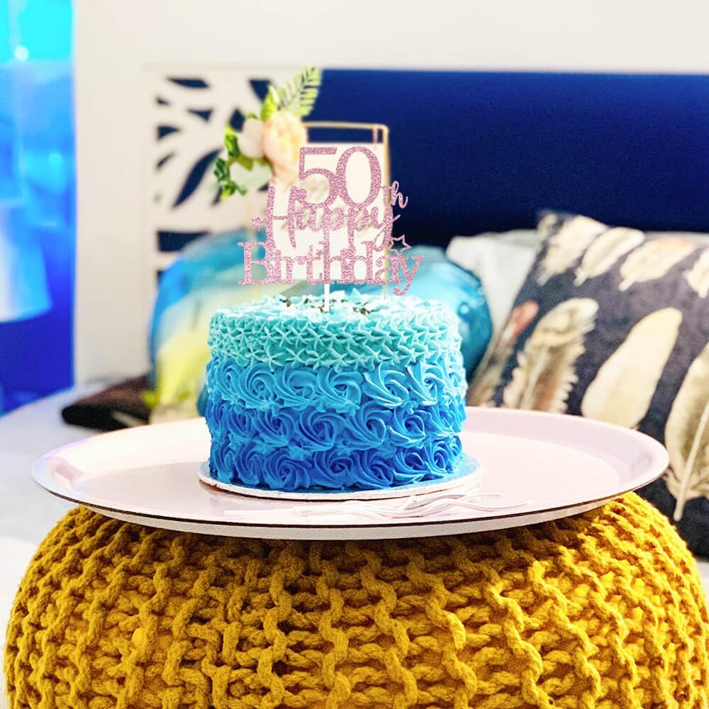 Glittery 50th Happy Birthday Cake Topper with Star,Personalised 50 Birthday Cake Toppers Party Decorations Party Supplies for Men Women Rose Gold