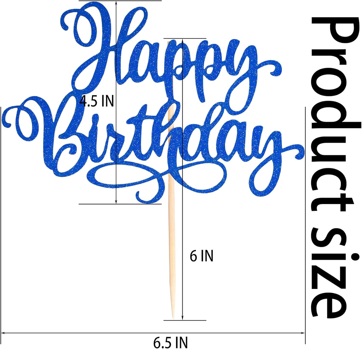 Happy Birthday Cake Toppers 9 Inch Glitter Happy Birthday Cake Pick for Birthday Anniversary Theme Party Cake Decorations Supplies - Dark Blue
