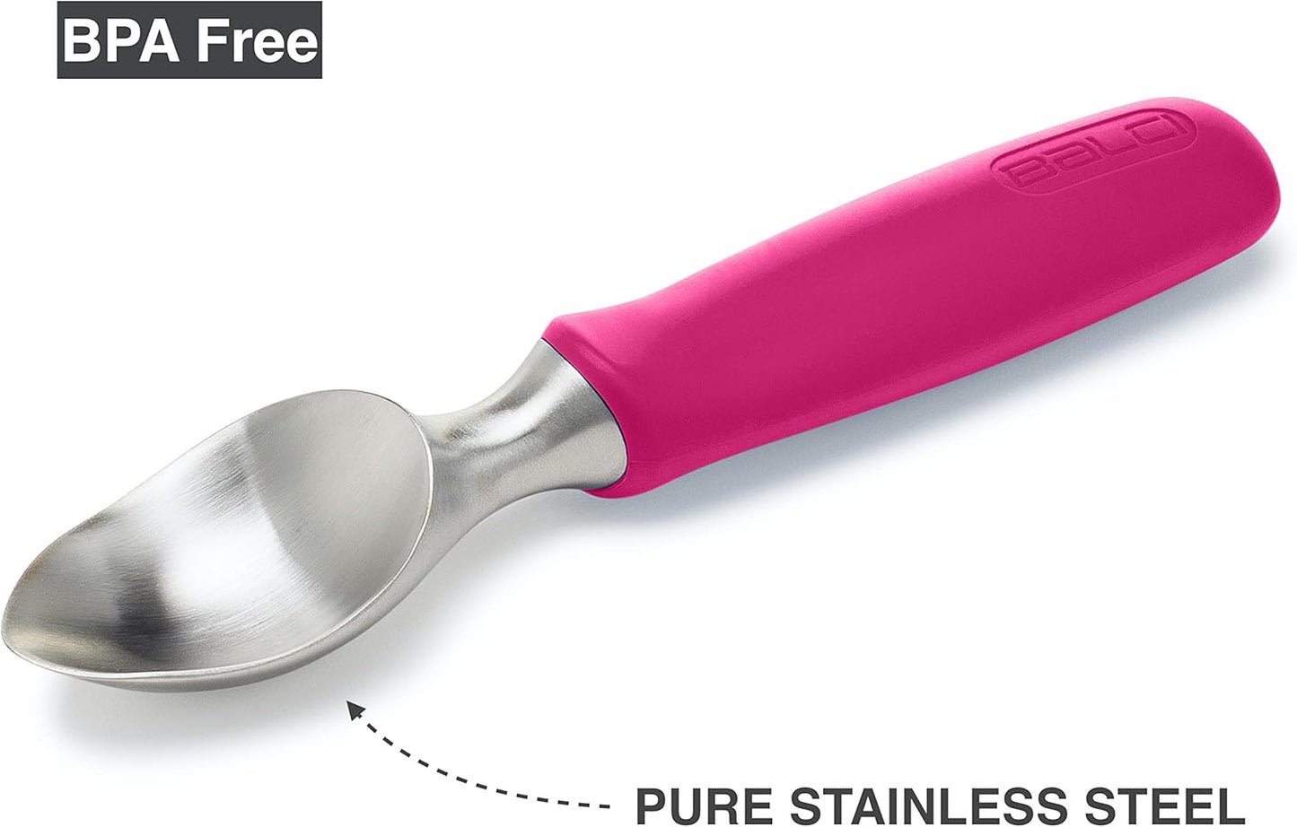 BALCI Ice Cream Scoop - Heavy Duty Stainless Steel Icecream Scooper With Non-Slip Rubber Grip - Professional Metal Ice-Cream Spade - Dishwasher Safe – Pink