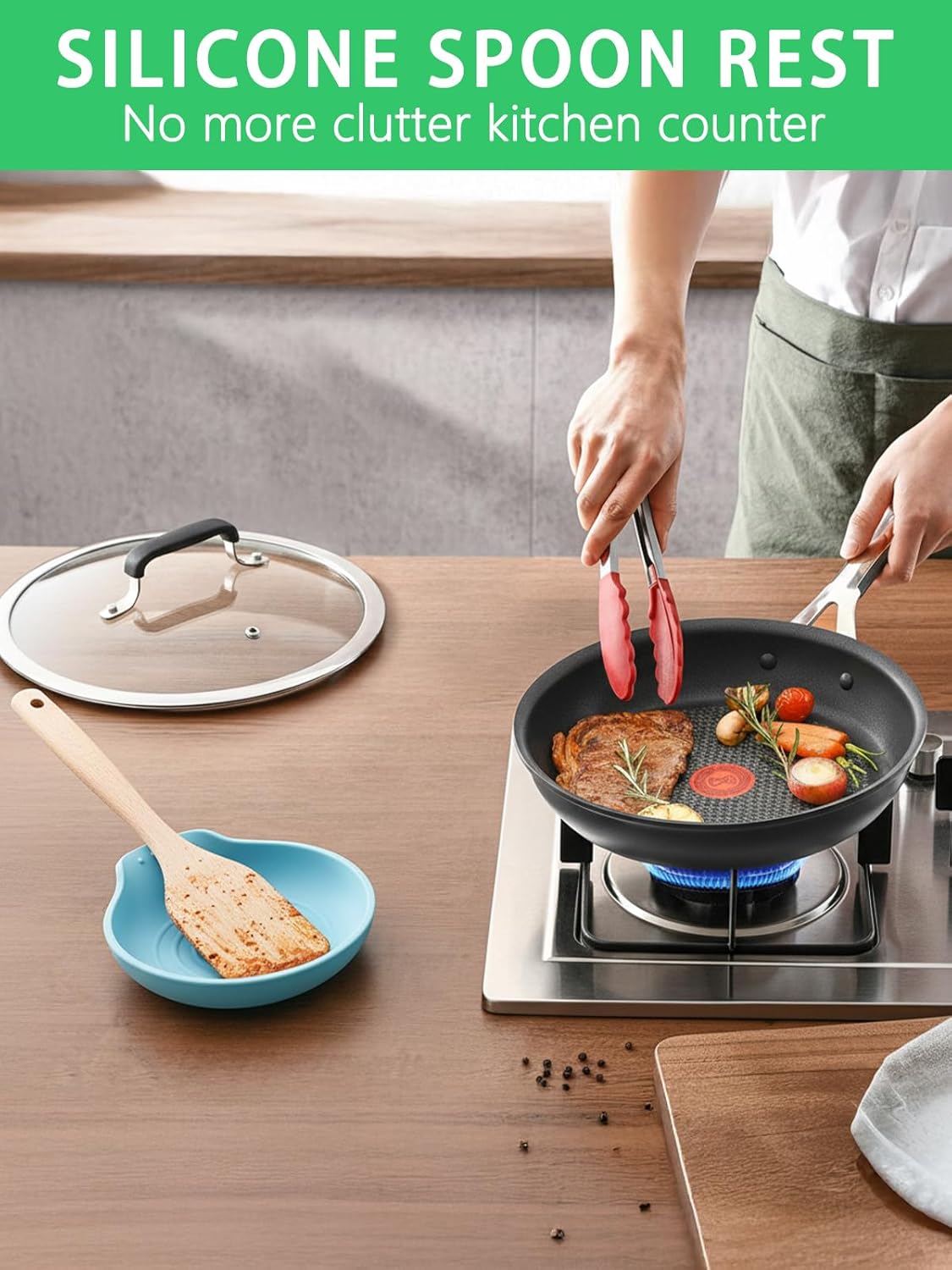 Spoon Rest for Stove Top, Set of 2 Silicone Spoon Rest for Kitchen Countertop, Heat-Resistant Utensil Rest for Spatula, Tongs or Spoon (1, 1 PCS - Blue)