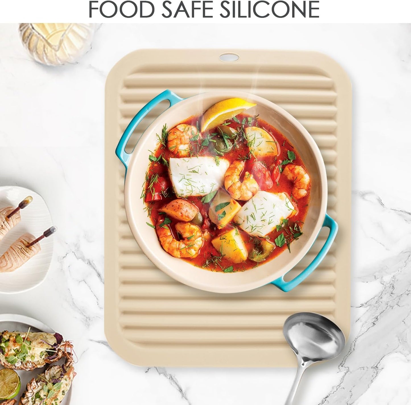 QPIX DIGITAL 4 Pack Silicone Trivets for Hot Dishes, Large & Heat Resistant Silicone Pot Holder Hot Pads for Kitchen, 9x12 Beige Silicone Trivet Mat for Hot Pots and Pans, Jar Opener, Drying Mat