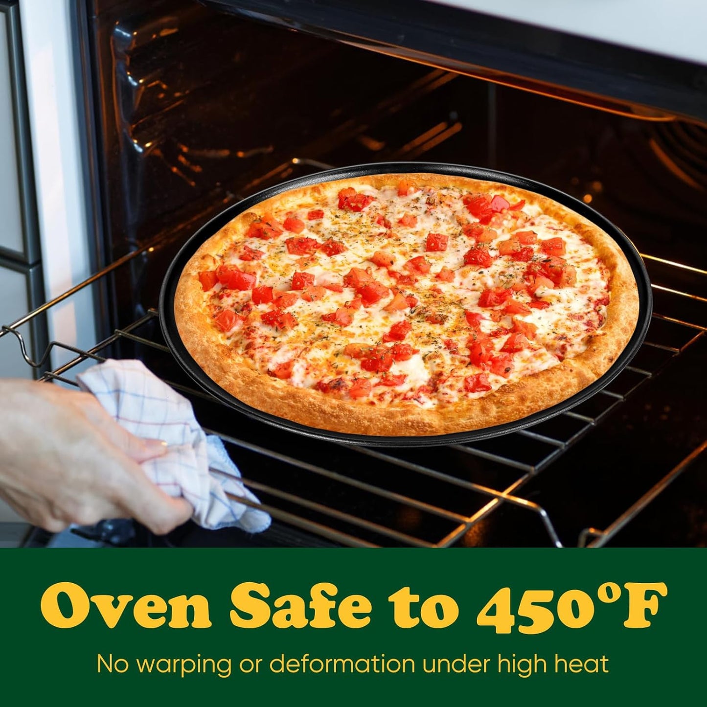 E-far 13.5 Inch Pizza Pan Set of 2, Nonstick Pizza Pie Pan Tray Platter, Metal Round Baking Sheet Cooking Pan for Oven, Durable & Stainless Steel Core