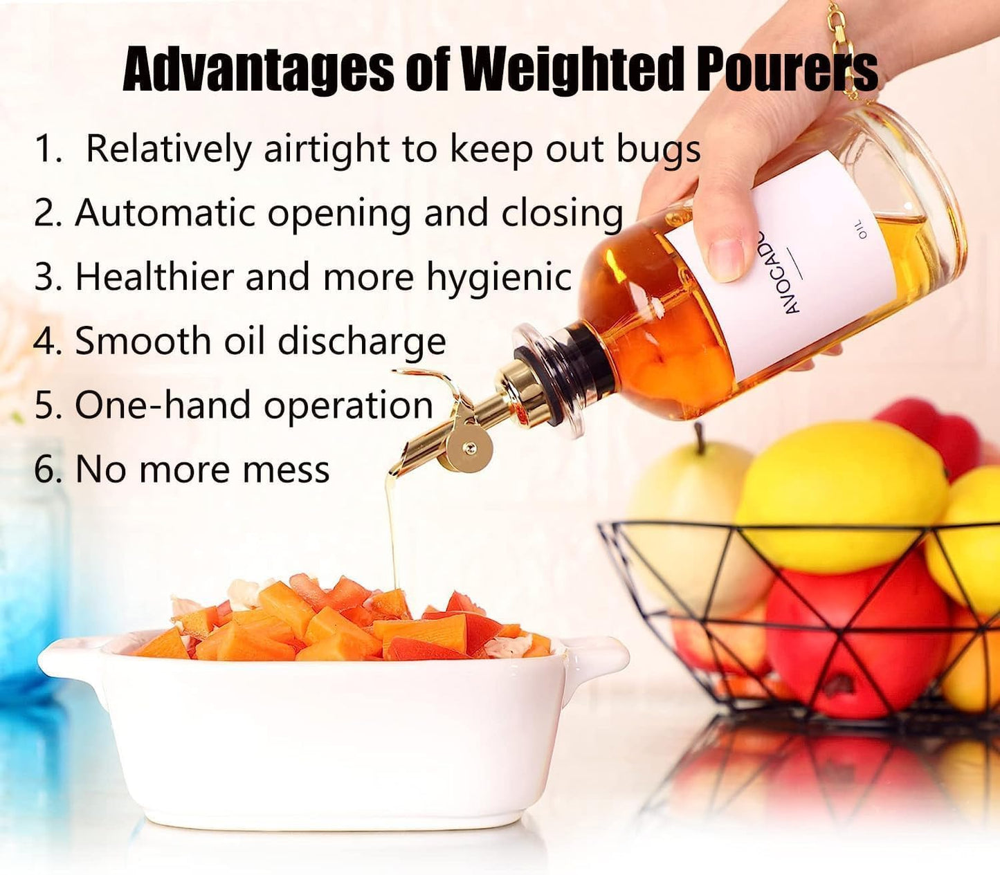 Pafusen 6 Pack Auto Flip Olive Oil Dispenser, Liquor Pour Spout, Oil Dispenser for Kitchen, Easily Turn Your Bottles into Dispensers for Liquor, Vinegar, Coffee Syrup or Oils, Weighted Pourer, Gold