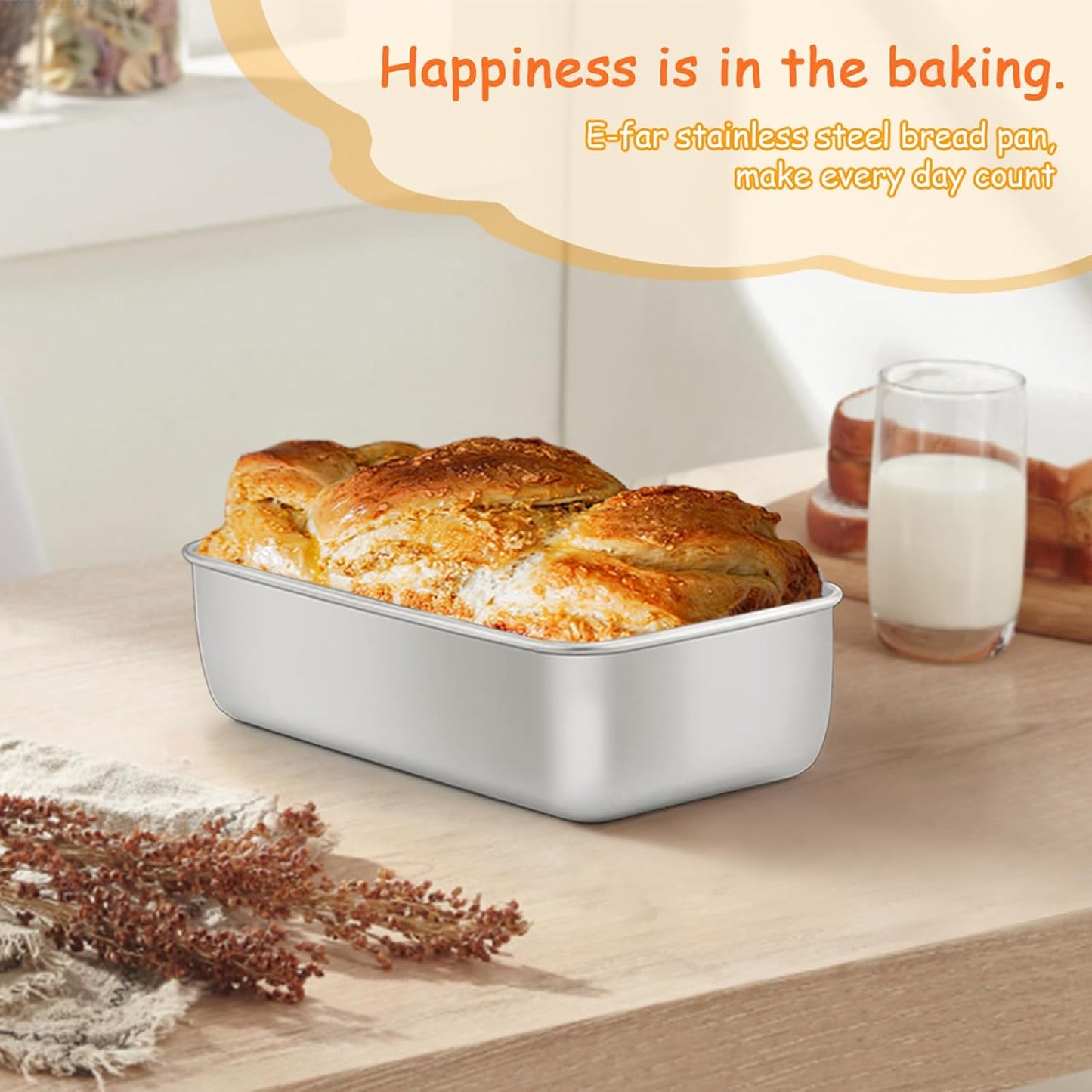 E-far 6 Pack Stainless Steel Loaf Pans, 9x5 Inch Bread Bread Pans, Metal Bakeware for Baking Bread Cake Meatloaf Brownies, Healthy & Non Toxic, Easy Release & Dishwasher Safe