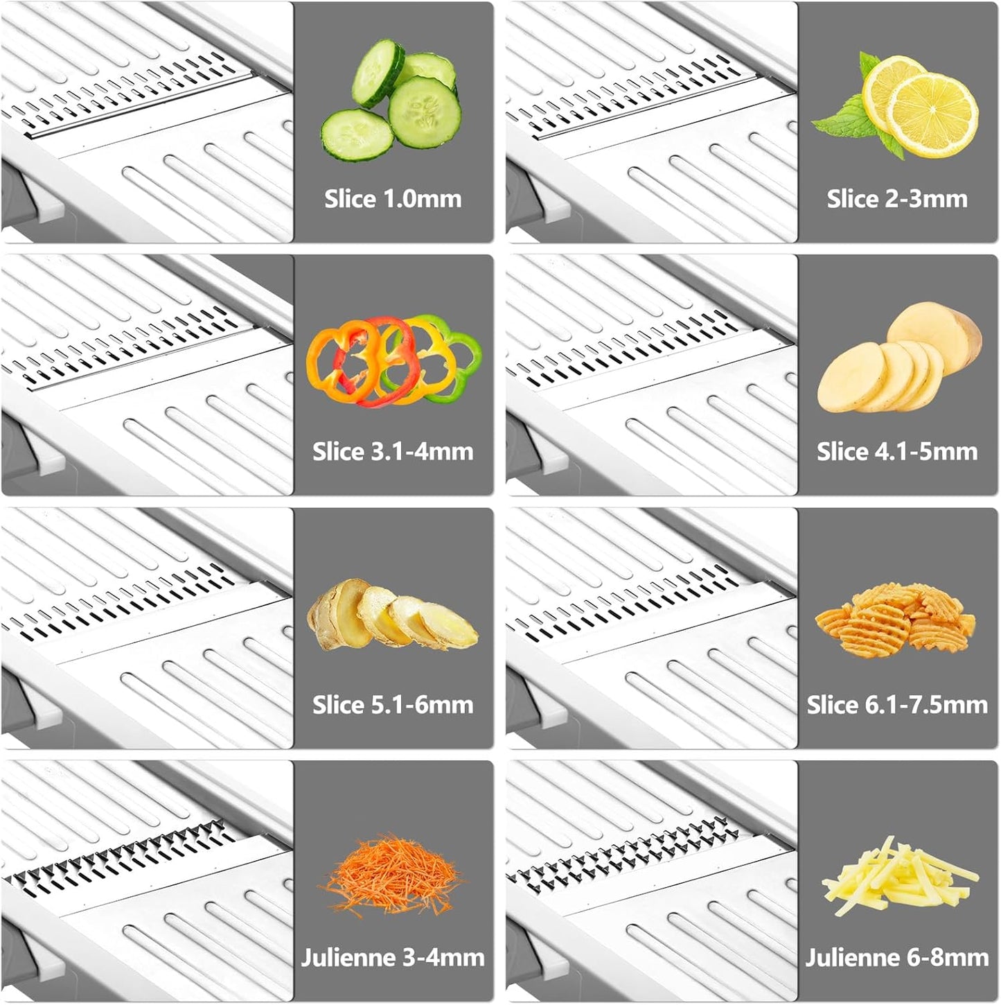 Mandoline Slicer for Kitchen, Adjustable Stainless Steel Mandoline Food Slicer, Onion Potato Cucumber Tomato Carrot Vegetable Fruit Slicer, Mandolin Veggie Cutter with Food Holder, Grey