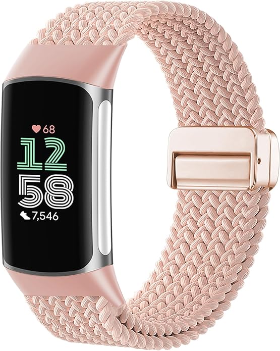 Magnetic Braided Nylon Compatible with Fitbit Charge 6 Bands/Fitbit Charge 5 Bands for Women Men, Soft Sport Stretchy Breathable Strap Replacement Wristband for Charge 6/Charge 5