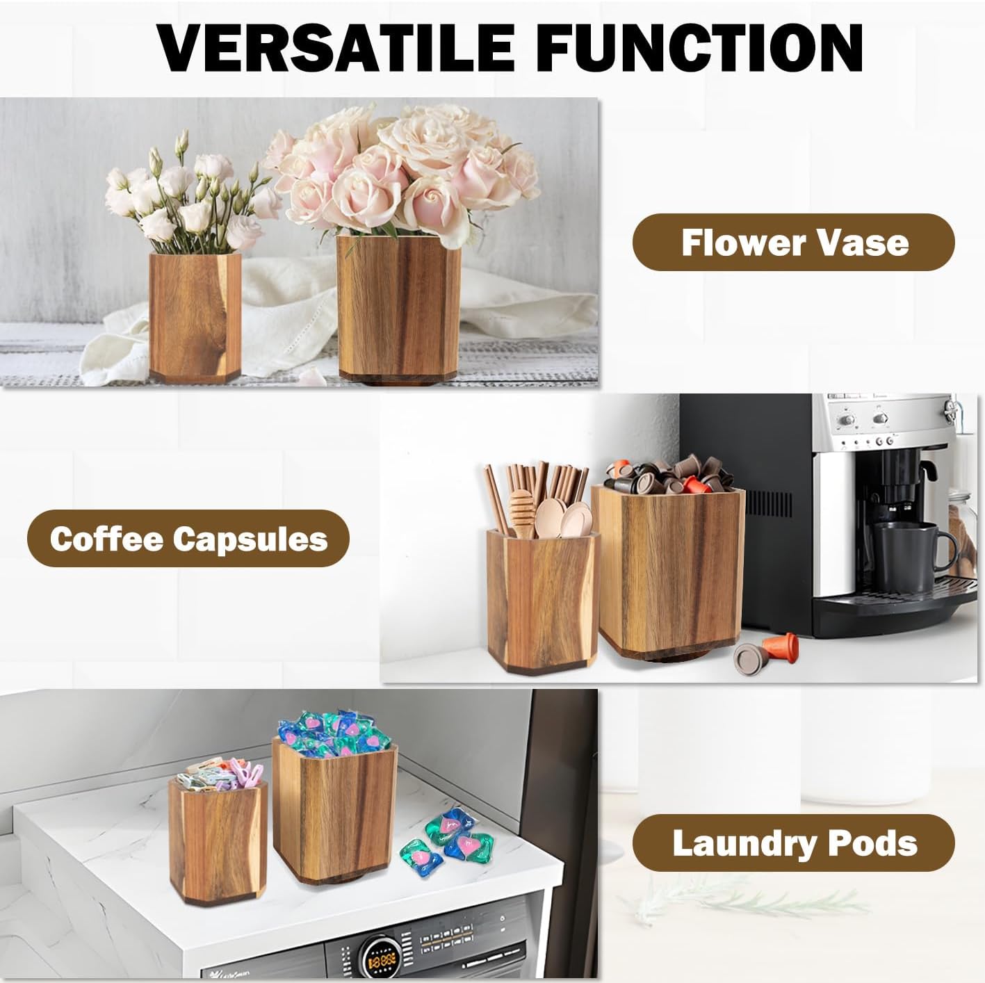 RedCall 2 Pack Acacia Wood Utensil Holder, 360° Rotating Large Cooking Utensil Organizer, Kitchen Tool Storage for Countertop,Spoon Spatula Holder for Kitchen Counter,Farmhouse Decor