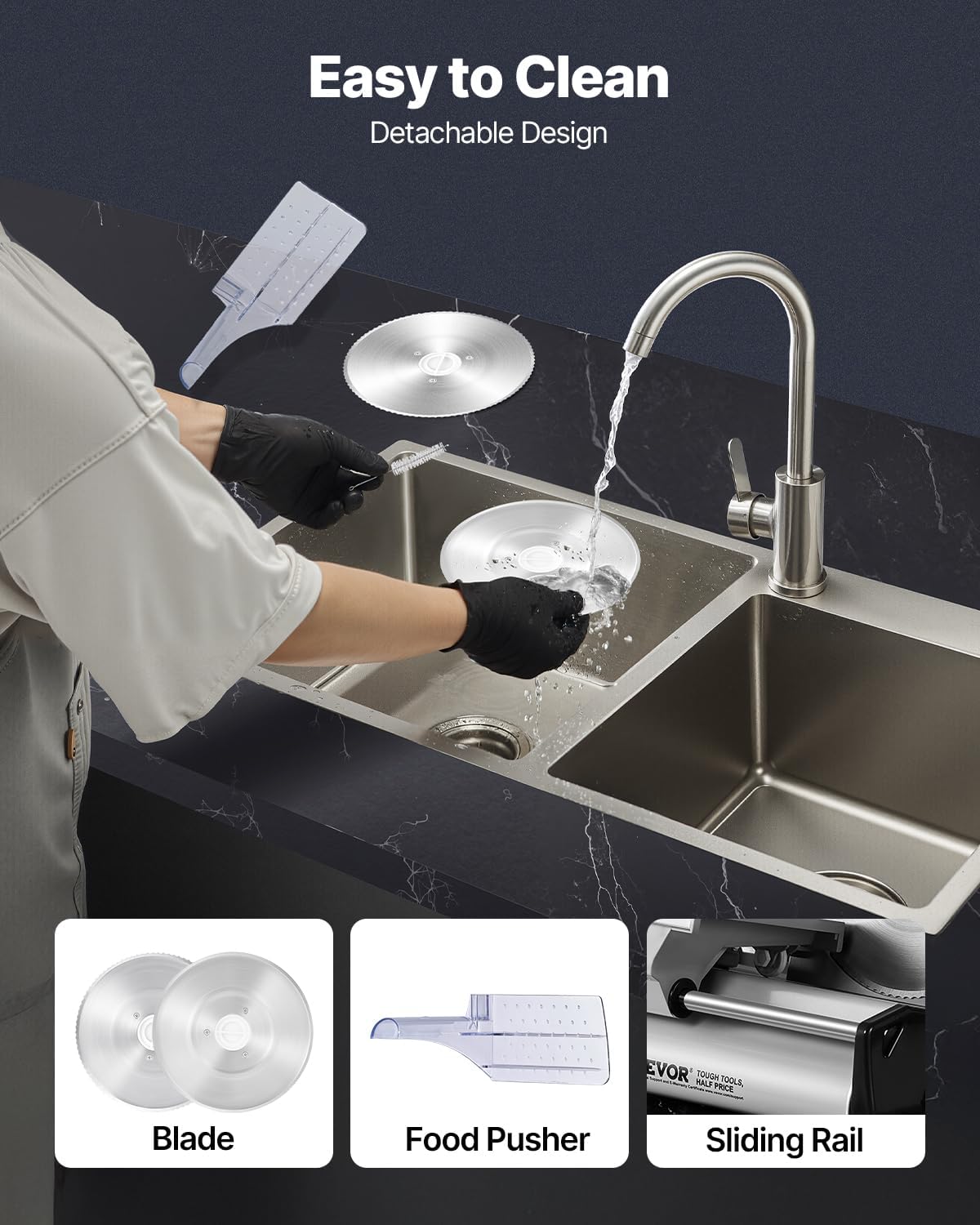 VEVOR Meat Slicer, 8.7 inch Electric Deli Food Slicer with Two Premium SUS420 Blades, 0-0.6 inch Adjustable Thickness, 180W Food Slicer Machine for Meat, Hard Bread and Cheese, Home Use