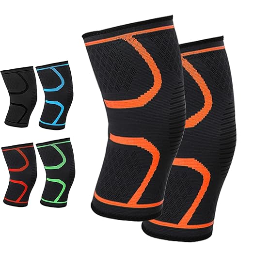 Knee Brace, Knee Compression Sleeve for Men & Women, Knee Pads for Knee Pain, Running, Work Out, Gym, Hiking, Arthritis, ACL, PCL, Joint Pain Relief, Meniscus Tear, Injury Recovery, Sports(Orange, Size XL)