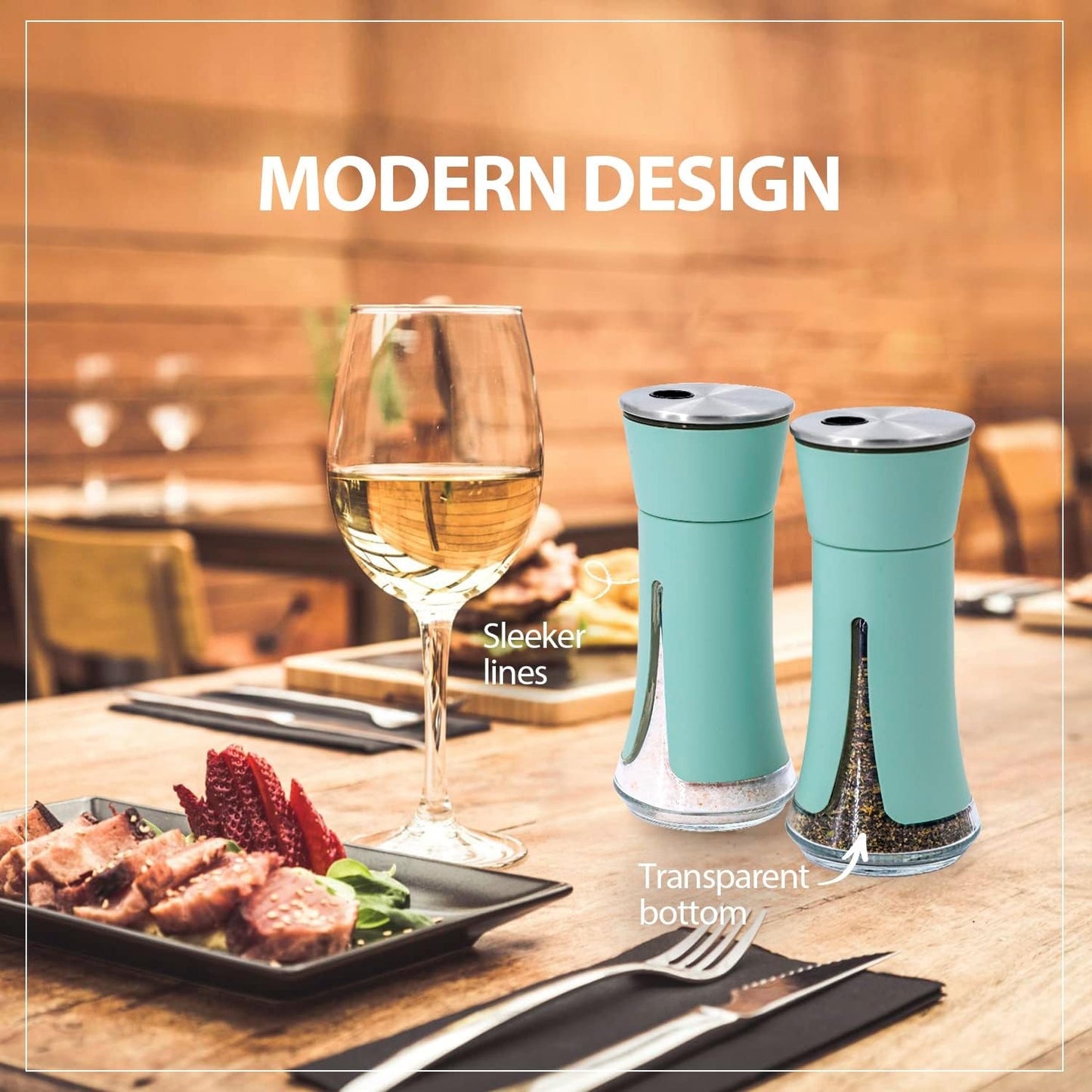 Teal Salt and Pepper Shakers by Aelga, Salt Shaker with Adjustable Pour Holes, Teal Kitchen Accessories, Decor for Kitchen,Restaurants,Camp,BBQ