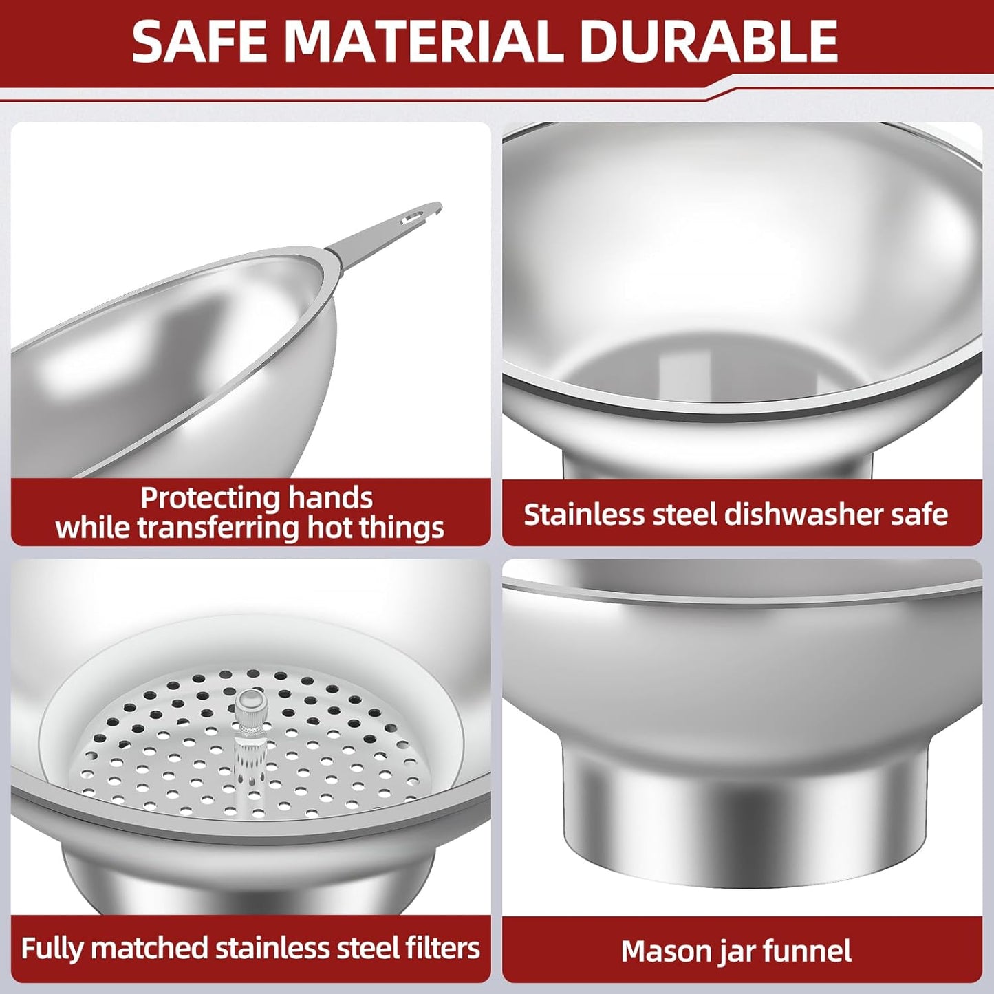 Standard Mason Jar Funnel with Strainer,Large Metal Funnel for transferring Milk, Juice, Oils, flavorings