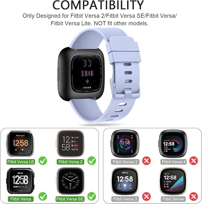 3 Pack Sport Bands Compatible with Fitbit Versa Bands, Classic Soft Sport Replacement Wristbands for Fitbit Versa 2 Smart Watch Women Men