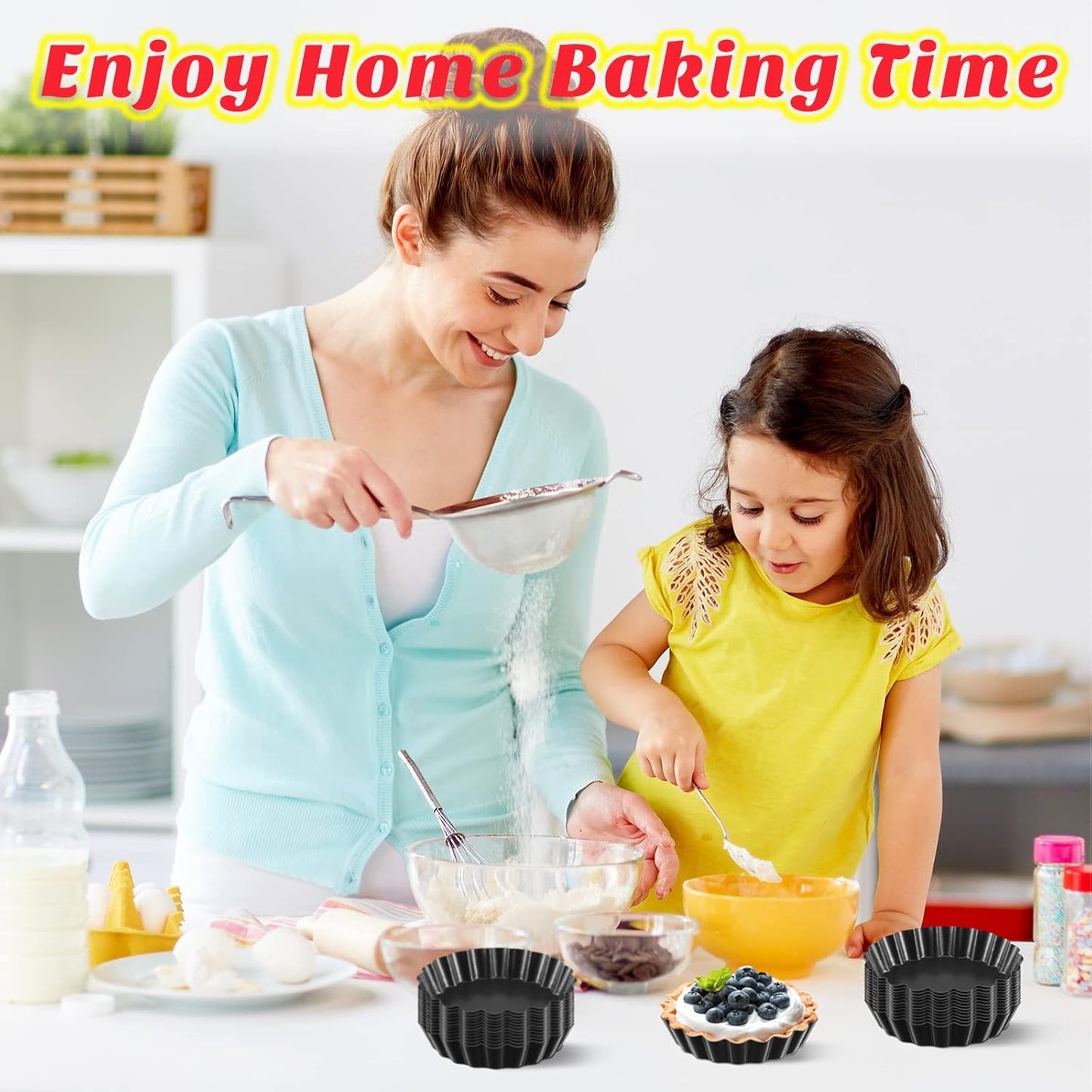 24 Pieces Mini Tart Pans with Removable Bottom 4 Inch Round Nonstick Quiche Pan Fluted Sided Tart Tins Non Stick Small Tart Mold for Kitchen Baking Pies, Tartlets, Mousse Cakes, Muffins