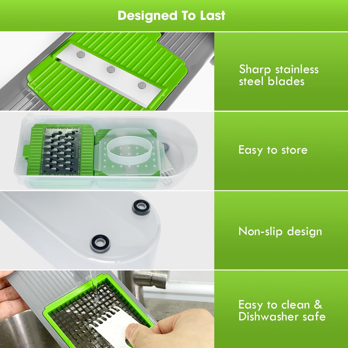 LHS Multifunctional Vegetable Chopper - 7 in 1 Veggie Slicer, Dicer, Cutter for Onions, Potatoes, Salad - Grey Container Included