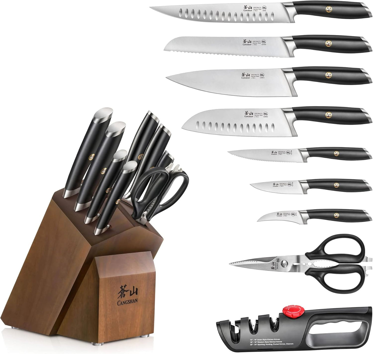 Cangshan L Series 10-Piece Knife Block Set, Forged German Steel, Black, 1027440