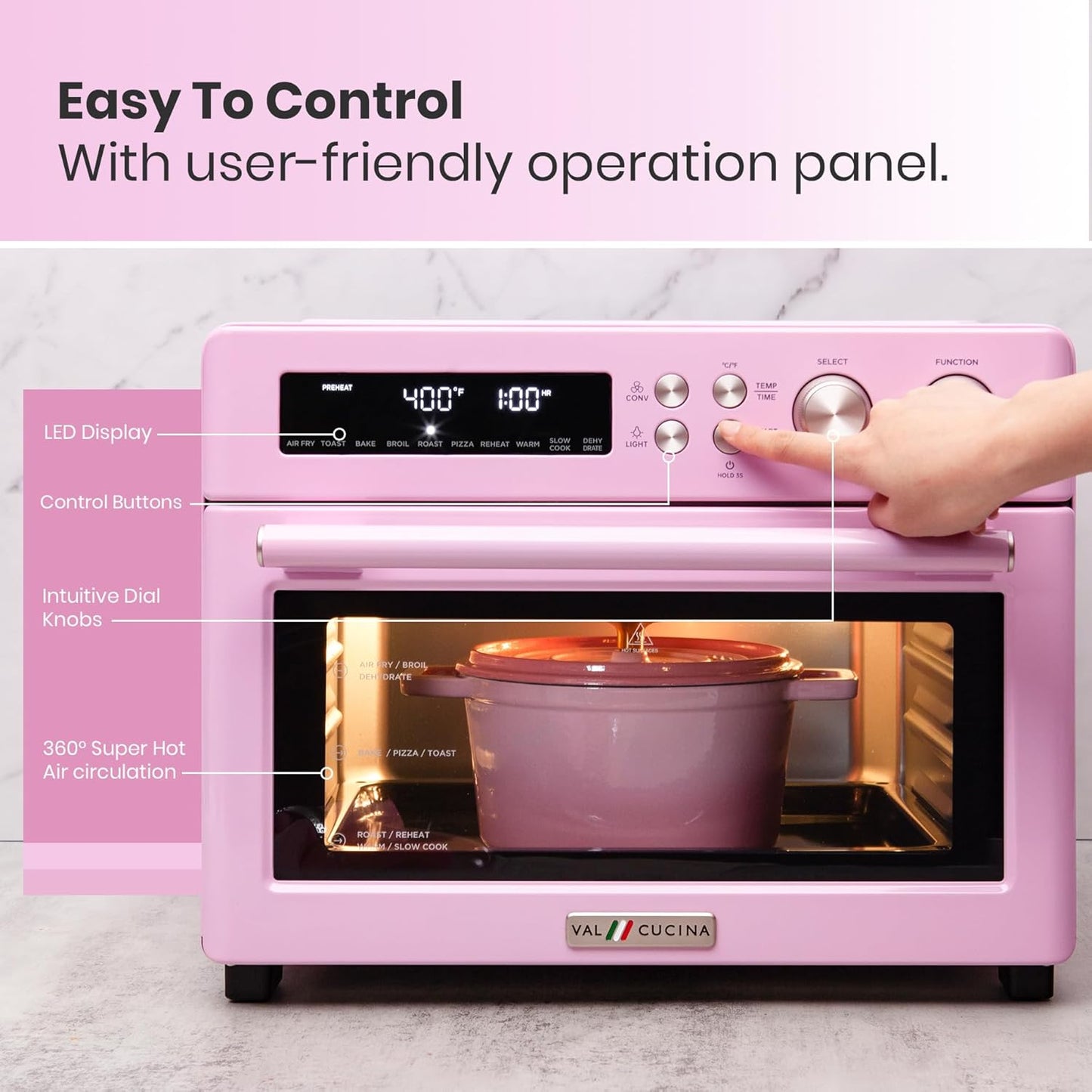 Retro Style Infrared Heating Air Fryer Toaster Oven, Extra Large Countertop Convection Oven 10-in-1 Combo, 6-Slice Toast, Enamel Baking Pan Easy Clean with Recipe Book, Classic Pink Color