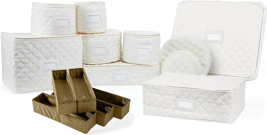 Covermates Keepsakes - Dish Storage Set - Padded Protection - ID Window - Stain Resistant - Machine Washable - China Storage, Cream