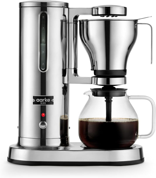 aarke Coffee Maker - Electric Drip Brewer with Automatic Drip-Stop, Stainless Steel Machine with 10 Cup Glass Carafe, Brews Full Pot in Under 6 Minutes
