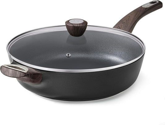 SENSARTE Nonstick Frying Pan Skillet with Lid, 13.3 Inch Large Deep Frying Pan, 6 Qt Non Stick Saute Pan with Cover, Induction Pan, Healthy Non Toxic Cooking Pan with Helper Handle, PFOA PFOS Free
