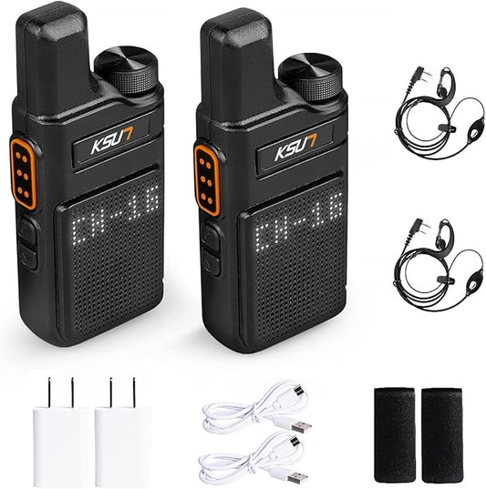 KSUN Walkie Talkies with Earpiece and Mic 22 4000mAh Rechargeable M6 (2 (2 Pack)