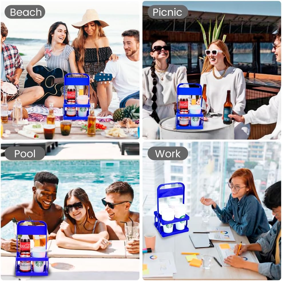 Musbus Reusable Drink Carrier with Handle for Doordash, Grubhub, Portable Cup/Coffee Holder Accessories for Delivery, Foldable Drinks Caddy with Tray, Car Durable Plastic Festive Bottle, Vacation