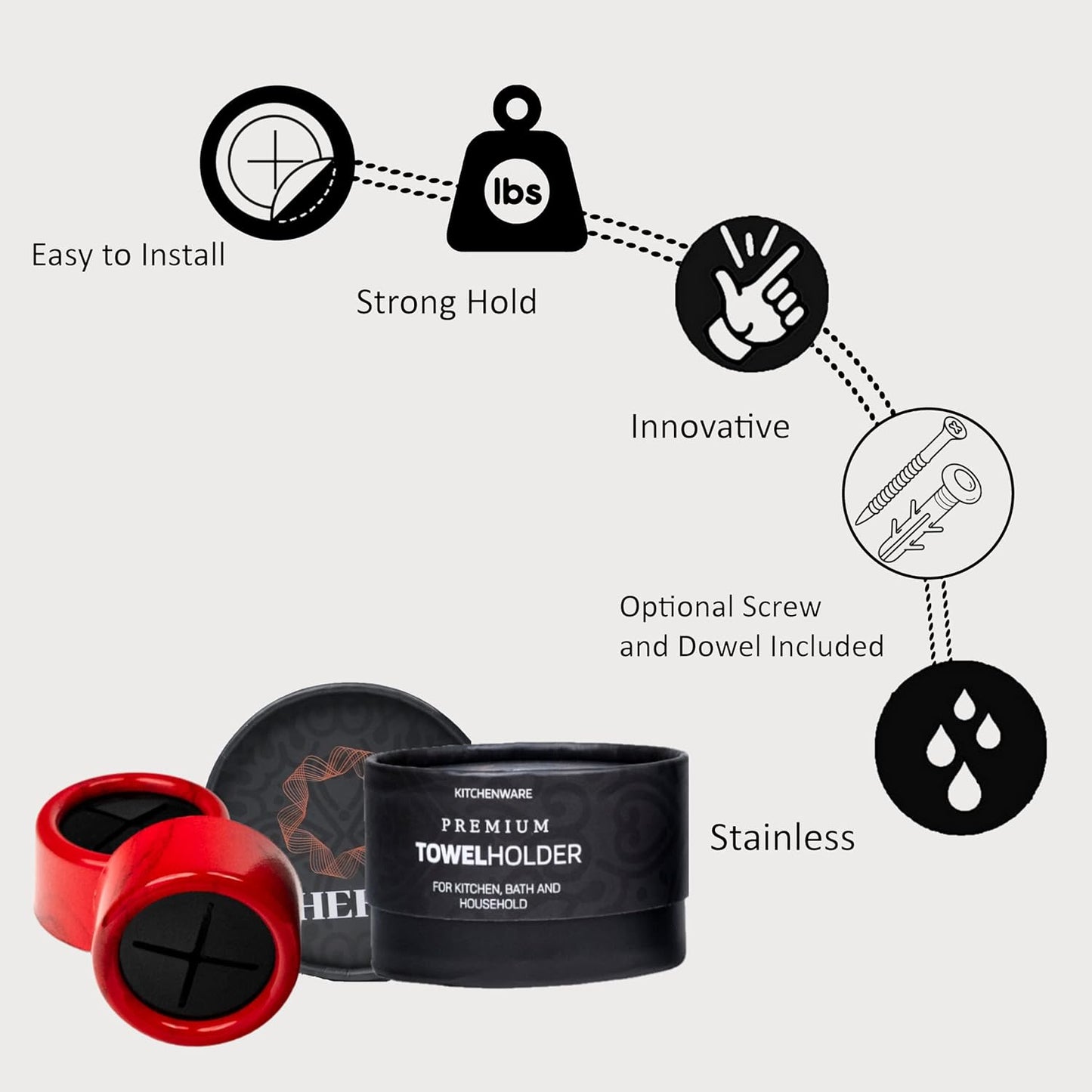 HEFA Towel Hooks, Towel Holder, Dish Towel Holder, Kitchen Organization, Kitchen Towel Hook, Kitchen Towel Holder, Hand Towel Holder, Kitchen Gadgets 8 Pack Eco, Fire Red