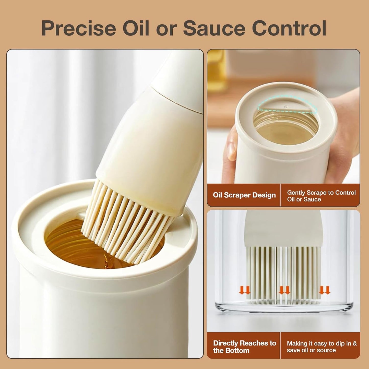 YARRAMATE 2pcs 300ml / 10oz Glass Oil Dispenser - Silicone Heat Resistant Brush for Cooking, BBQ, Grill & Frying - White & Green