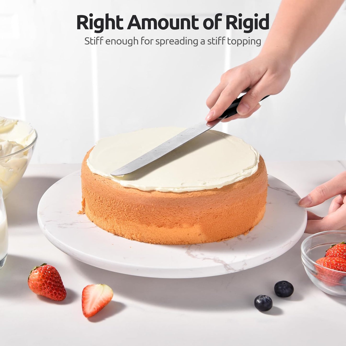 U-Taste 8in Cake Icing Spatula: Flexible Decorating Frosting Knife with Straight Thinner Stainless Steel Blade, Smooth Spreading Tools with Comfortable PP Handle for Cookie, Cream, Cupcake (Black)