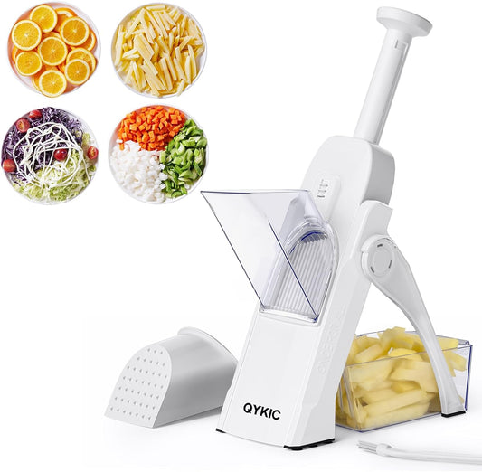 Safe Mandoline Slicer,Vegetable Potato Slice Food Cutter for Kitchen,Thickness Adjustable Upright Veggie Chopper for Fast Meal prep (White)