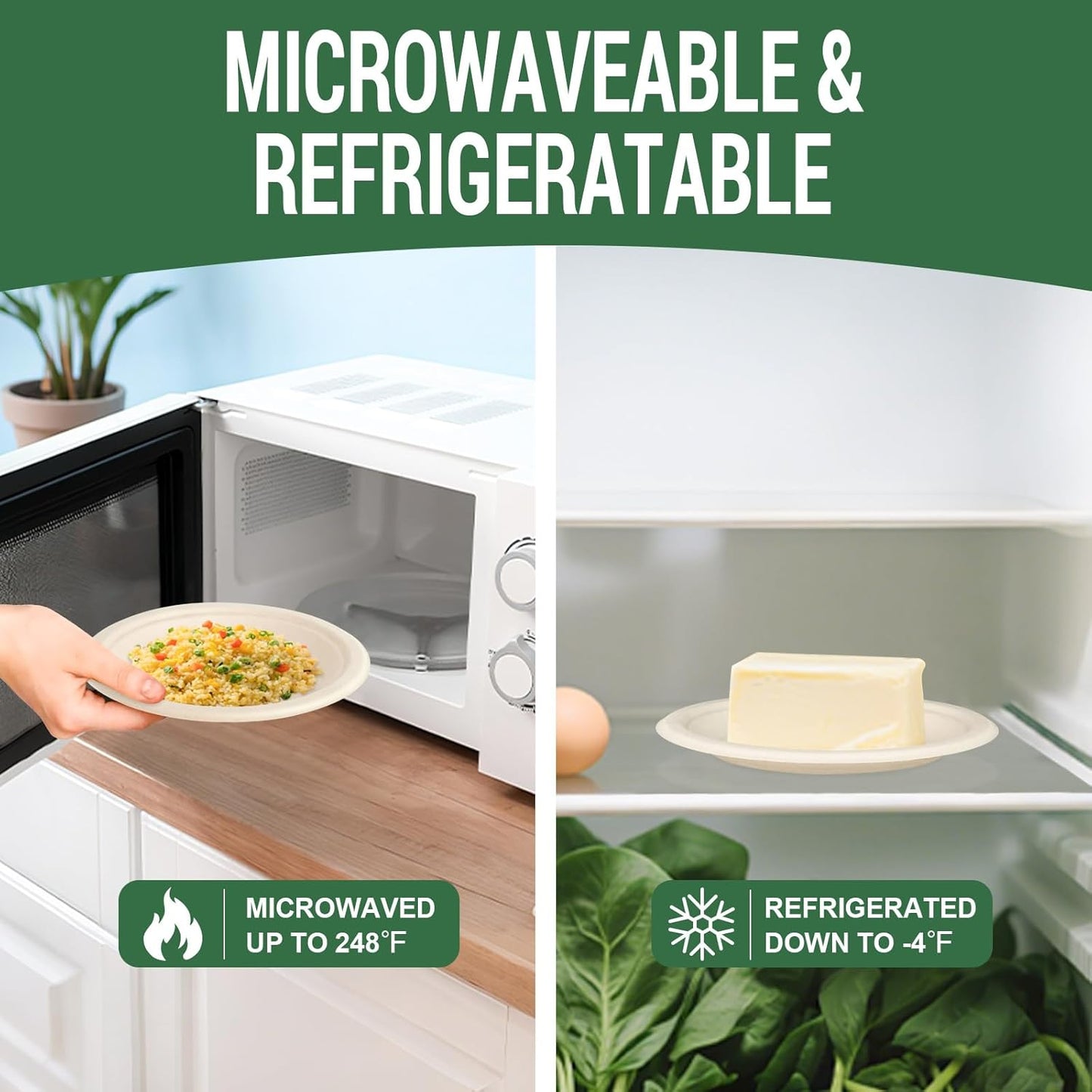 50 Compostable Paper Plates, Includes 25-9" & 25-7" Heavy Duty Disposable Plates, Biodegradable Sugarcane Bagasse, Nature
