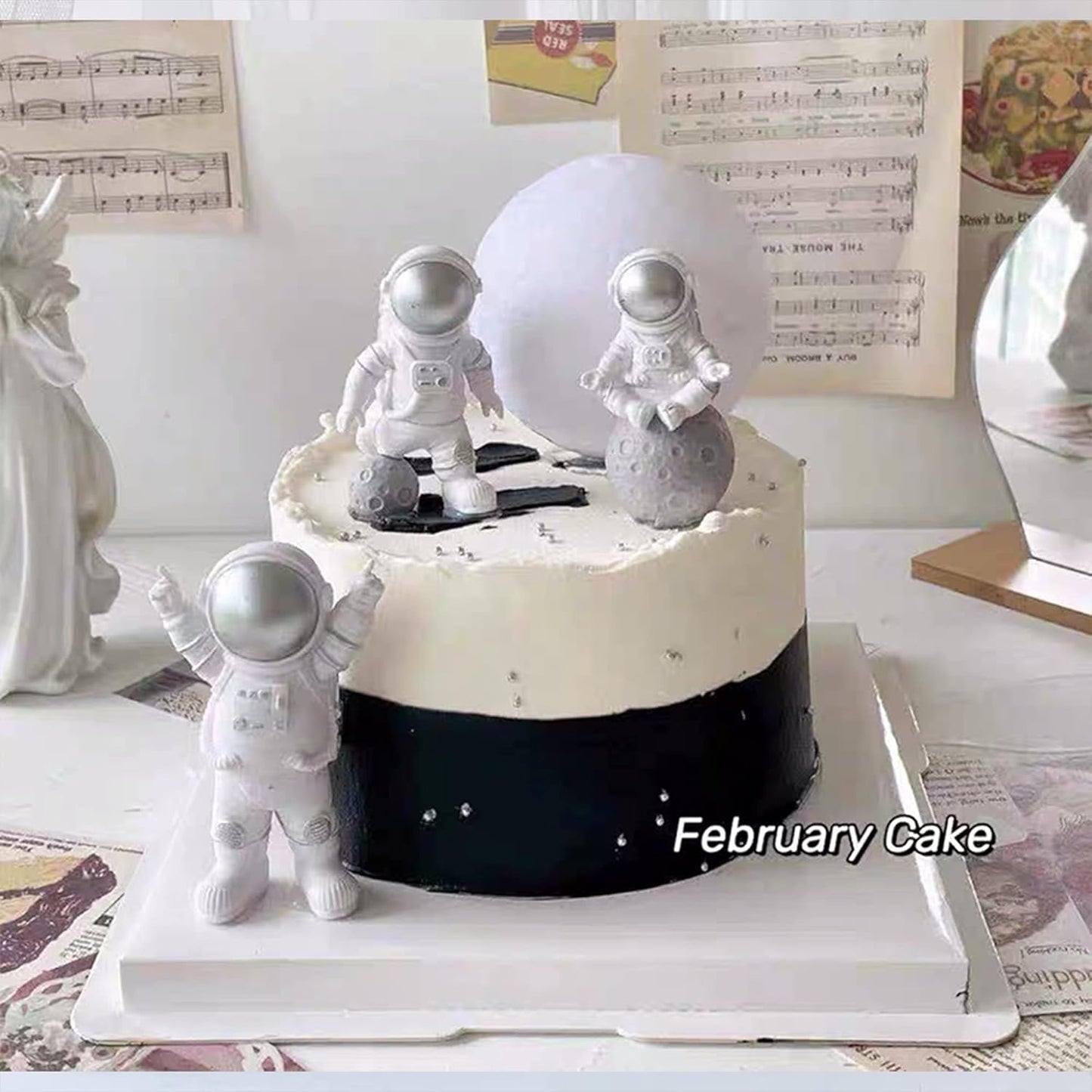 Cake Topper for Kids Astronaut Space Birthday Cake Decoration, 3D Soft Light Moon Outer Space Cake Topper for Party Supply, LED Moon Planet Birthday Cake Decoration