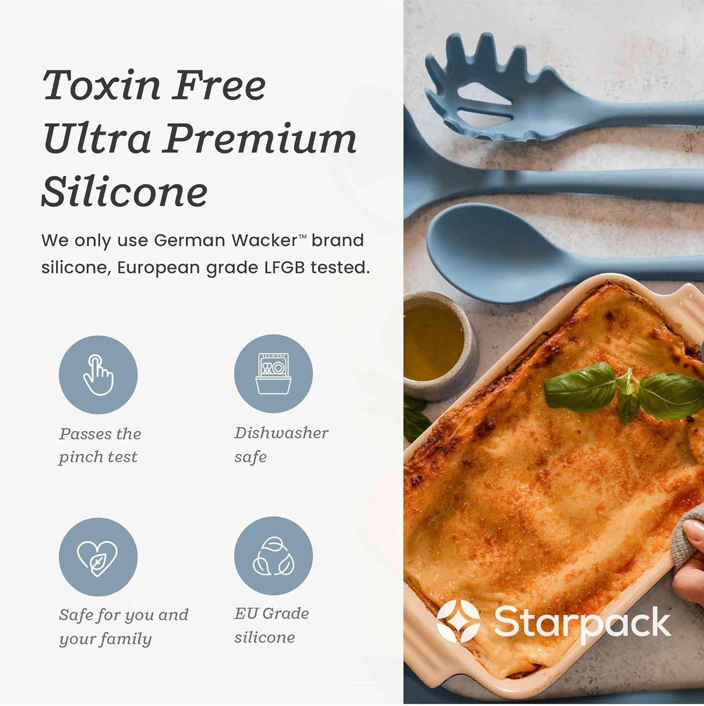 Starpack XL Premium Silicone Pasta Fork (13.5") - Spaghetti Spoons High Heat Resistant to 600°F - Silicone Pasta Spoon Strainer - Server Spoon with Teeth - Server Utensil for Pastas