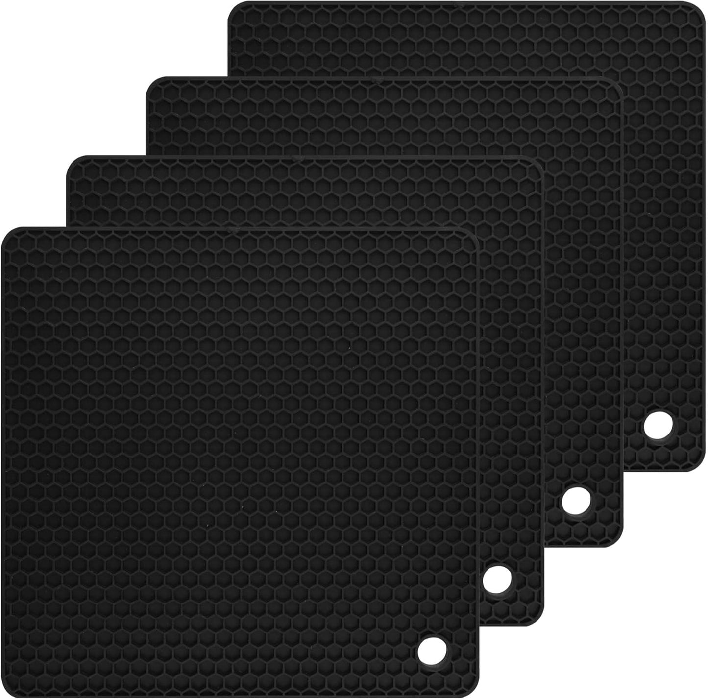 Silicone Trivets for Hot Pots and Pans, Multi-Use Heat Resistant Mats for Countertop Set of 4 Black