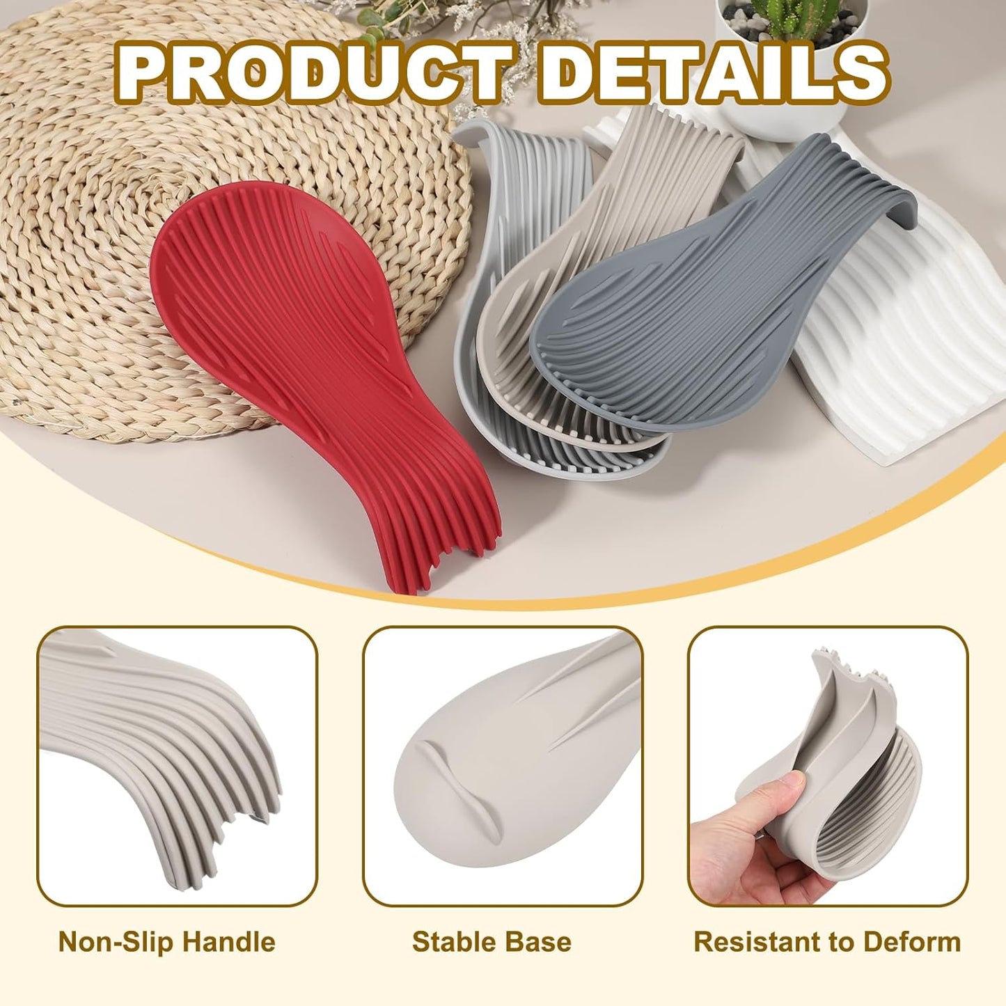 uxcell 1 Set Silicone Spoon Rest for Stove Top, Silicone Spoon Holder for Cooking Spatula, Ladle, Brush Khaki/Purple