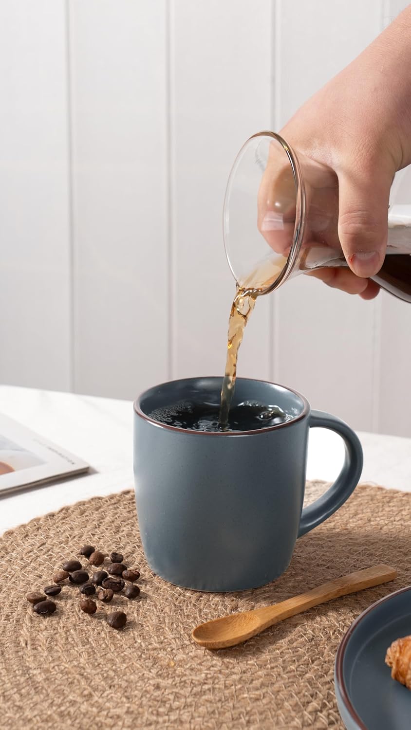 famiware Mercury Coffee Mugs 13 oz, Coffee Mugs Set of 6 with Handle, Cups for Latte, Hot Tea, Cappuccino, Mocha, Cocoa, Charcoal