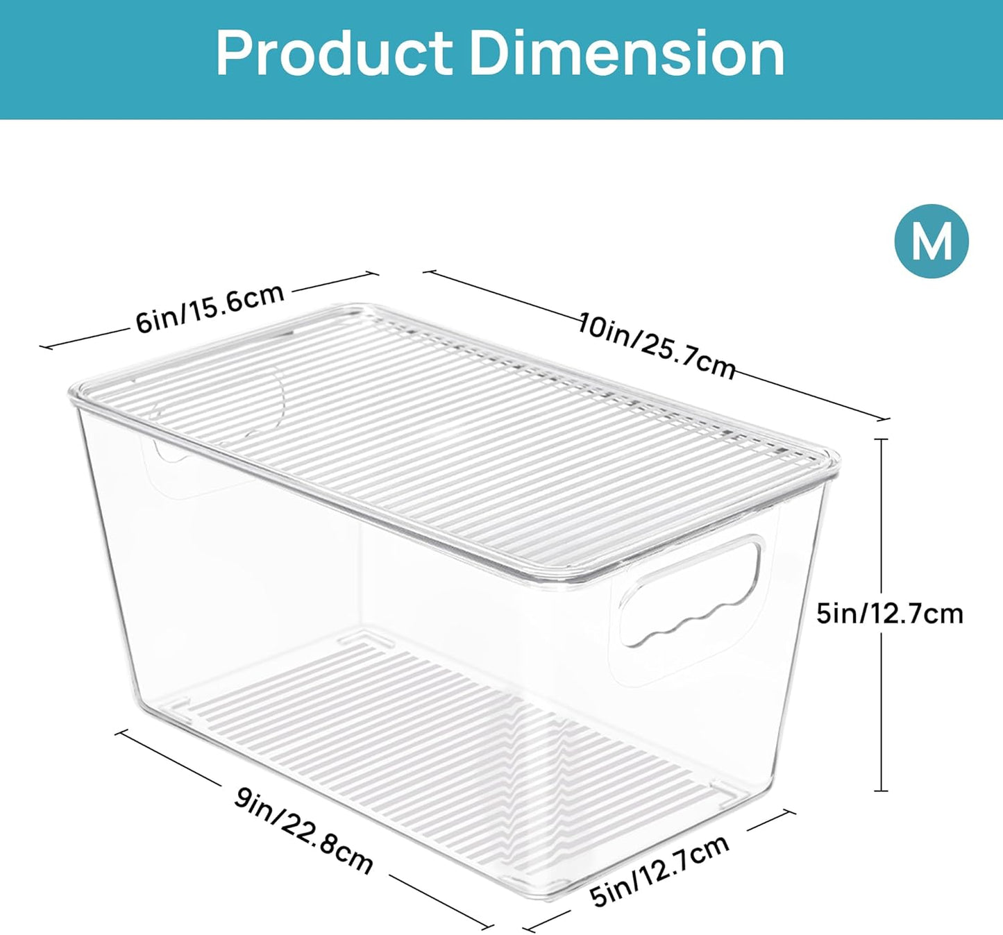 Vtopmart 1 Pack Clear Stackable Storage Bin with Lid, Medium Plastic Container with Handle for Pantry Organizer and Storage,Perfect for Kitchen,Fridge,Cabinet, Closet,Bathroom Organization