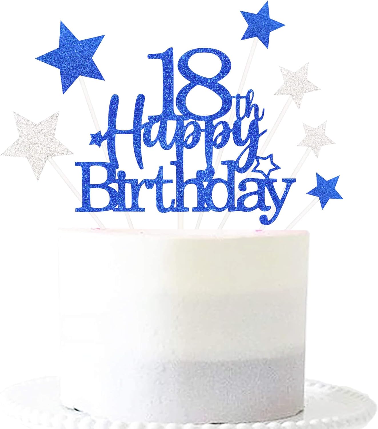 Glittery 18th Happy Birthday Cake Topper with Star,Personalised 18 Birthday Cake Toppers Party Decorations Party Supplies for Boys Girls Blue