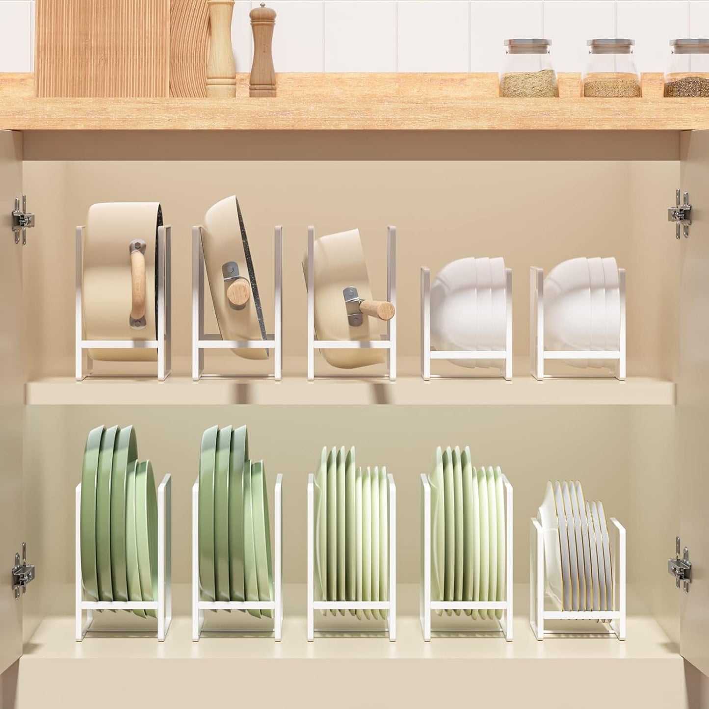 2 Large 1 Small Plate Organizers Holders Upright Cabinet Dish Drying Racks Metal Plate Dish Organizers Racks Stands for Countertop and Cupboard White