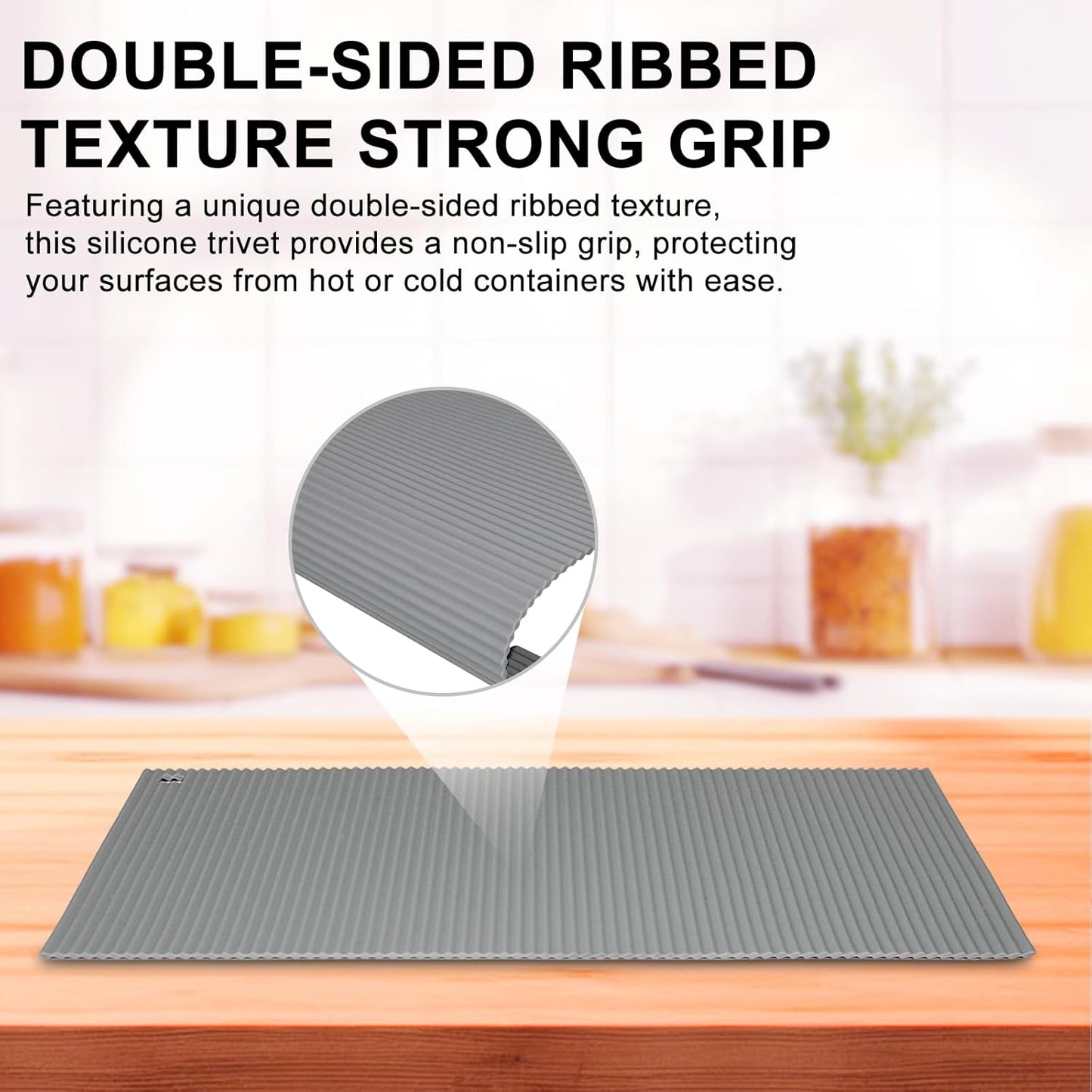 2 Pack 9.5'' x 14.2'' Trivets for Hot Dishes, Hot Pads for Kitchen, Silicone Trivets for Hot Pots and Pans, Hot Plates to Protect Table, Heat Resistant Silicone Trivet Grey