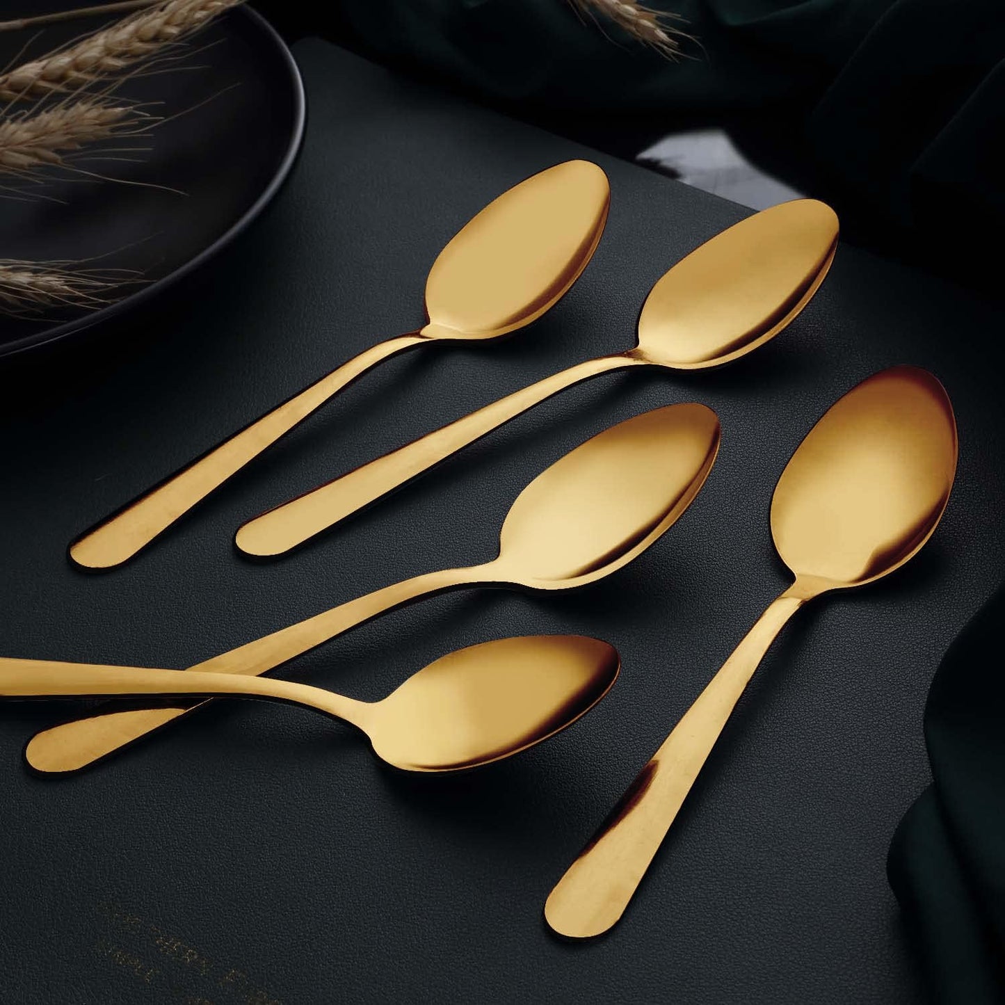 24-Piece Dinner Spoons Set (7.4 inch), Unokit Stainless Steel silverware, Tablespoon, Silverware Spoons for Home, Kitchen or Restaurant - Mirror Polished, Dishwasher Safe - Gold