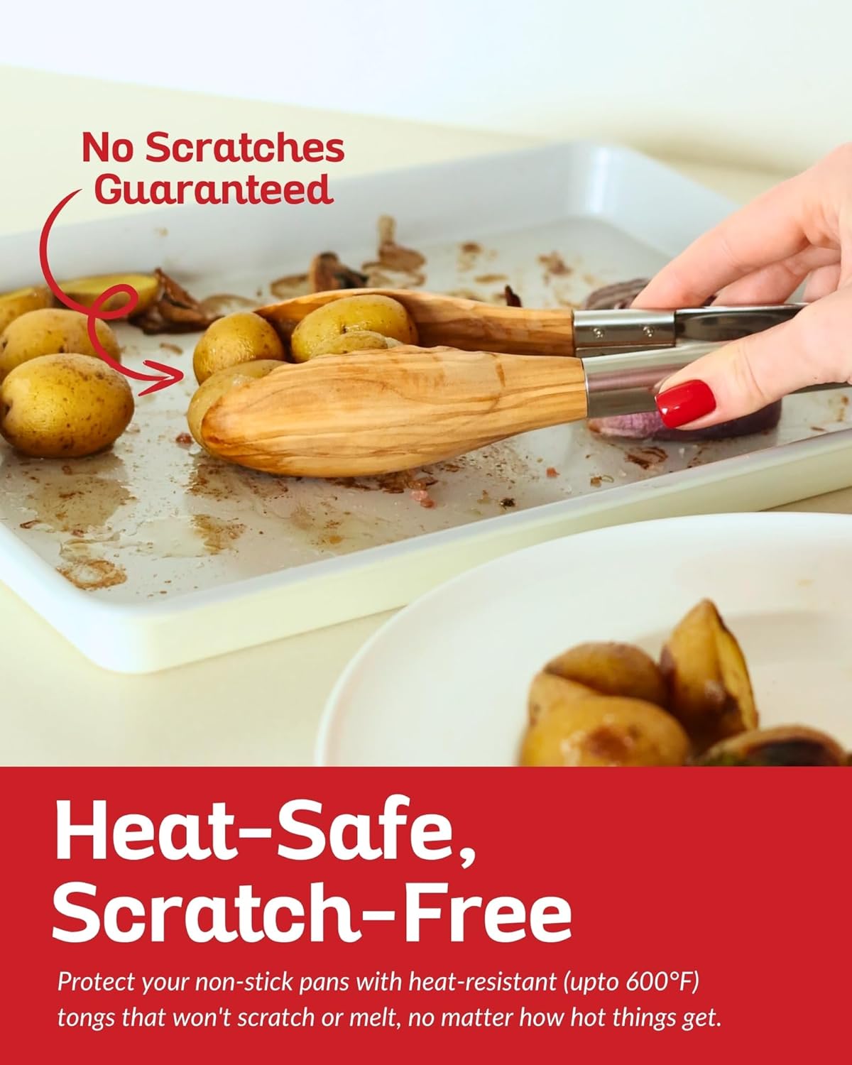 Boxiki Kitchen Tongs for Cooking with Wooden Tips - Wooden Tongs Ideal for BBQ, Salad, Toaster, Bread & Pickles - Made of Natural Olive Wood, Size 12 Inch