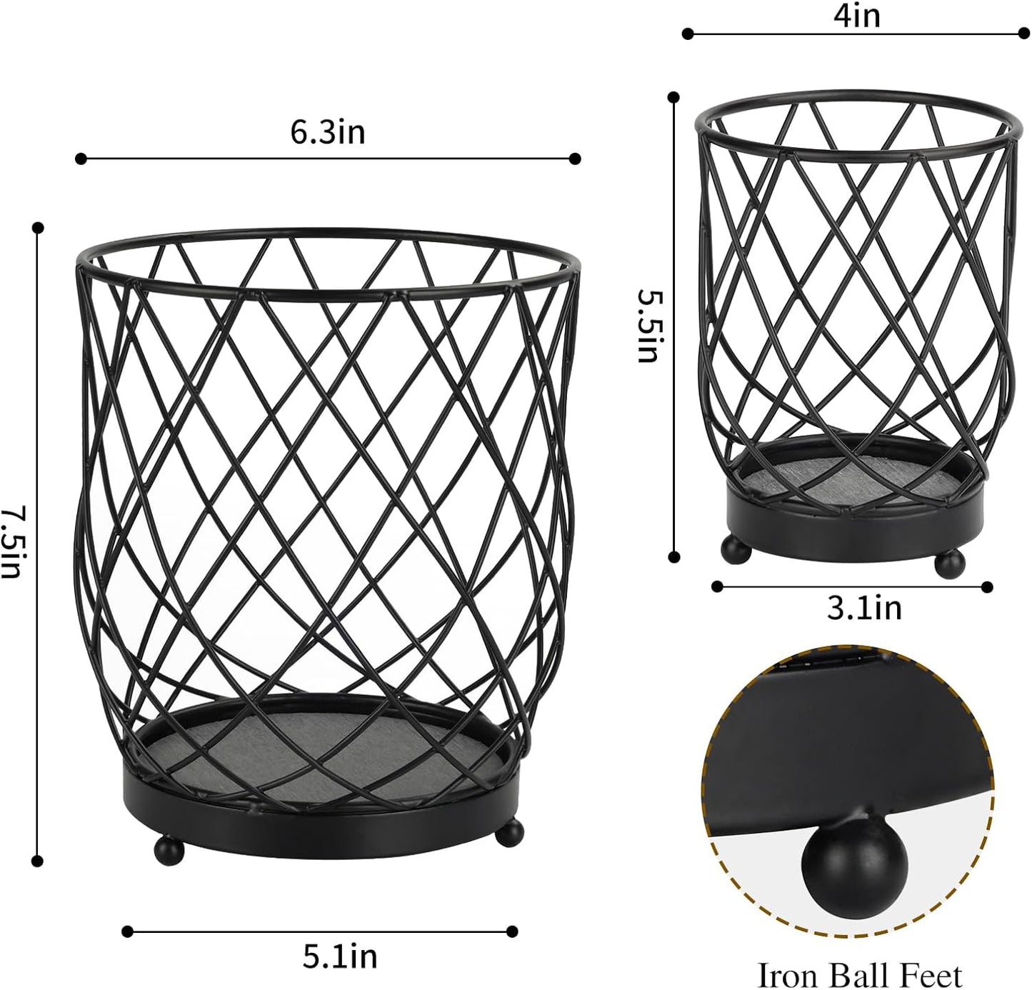 MACEVIA Utensil Holder for Kitchen Counter, Black Metal Organizer with Diatomaceous Earth Base, 7.5" + 5.4", Countertop Storage for Spoons,Spatulas and Cooking Utensils,Set of 2