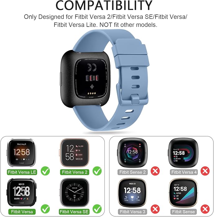 3 Pack Sport Bands Compatible with Fitbit Versa Bands, Classic Soft Sport Replacement Wristbands for Fitbit Versa 2 Smart Watch Women Men