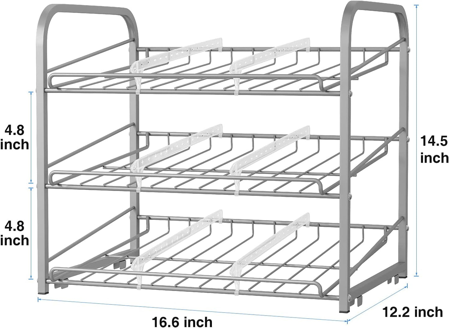 AIYAKA Can Rack Organizer, 3 Tier Stackable Can Storage Dispenser–12.2" D x 16.6" W x 14.5" H,for Food Storage, Kitchen Cabinets or Pantry, Storage for 36 Cans, Silver