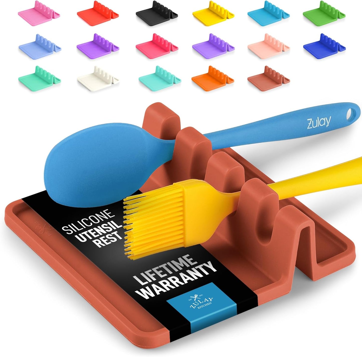 Zulay Kitchen Silicone Utensil Rest with Drip Pad for Multiple Utensils - BPA-Free, Heat-Resistant Spoon Rest & Spoon Holder for Stove Top - Kitchen Utensil Holder for Ladles & Tongs - Canyon Rose